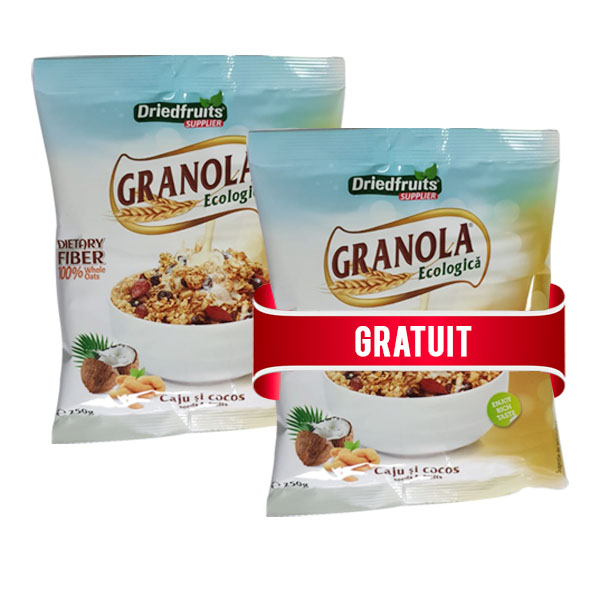 Granola cu caju si cocos (fara zahar) BIO - 250 g (Pachet 1+1 gratis)